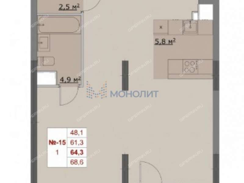 однокомнатная квартира в новостройке на Октябрьской улице дом 21