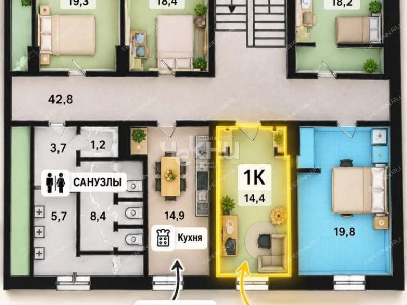 комната в доме 43 на Народной улице