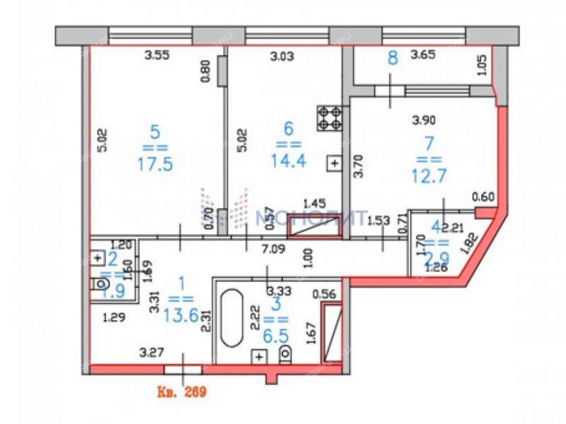 двухкомнатная квартира на улице Владимира Высоцкого дом 1