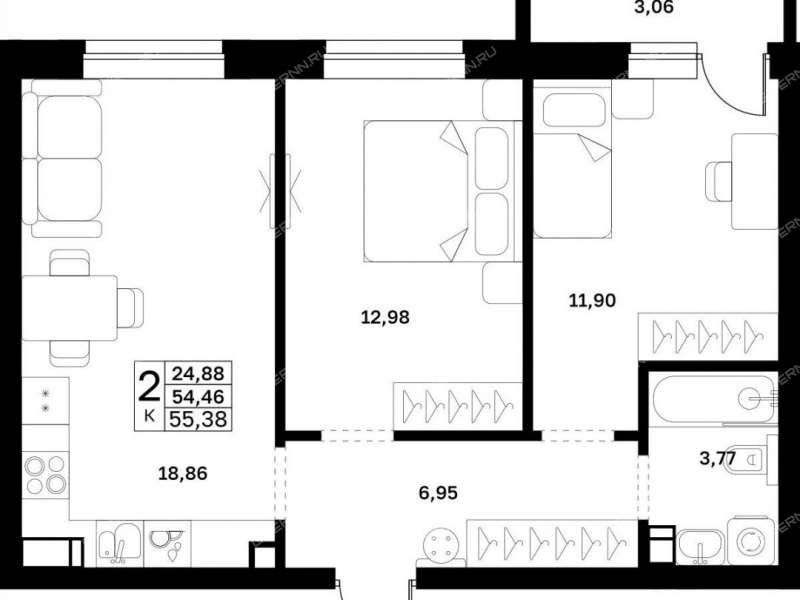 двухкомнатная квартира в новостройке в границах улиц Страж Революции, Гвардейцев, 50-летия Победы, Евгения Никонова, 17