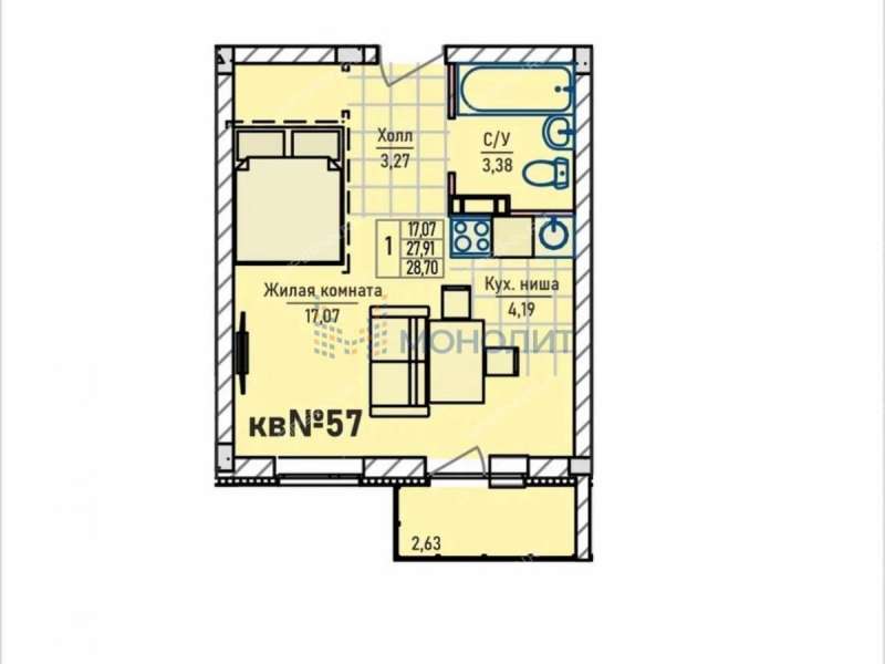 однокомнатная квартира в Инженерном проезде дом 7 к2
