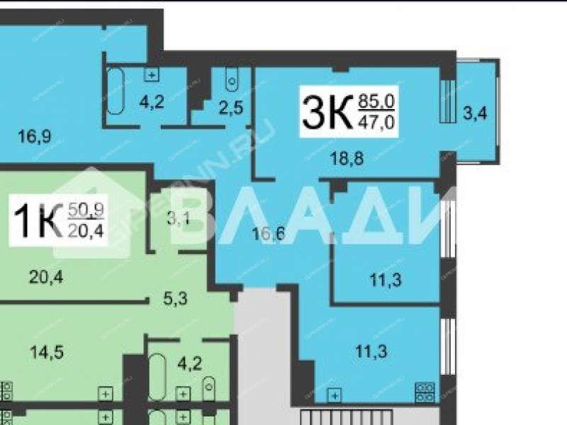 трёхкомнатная квартира на улице Щербакова дом 14