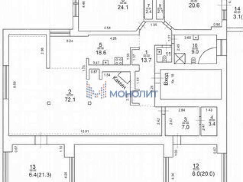 трёхкомнатная квартира на улице Минина дом 29