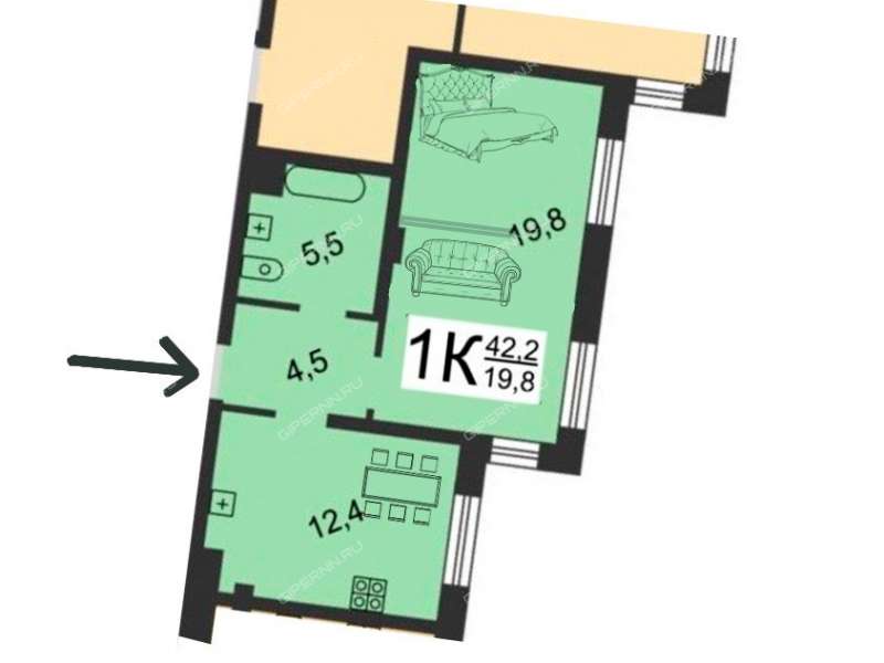 однокомнатная квартира на улице Маршала Баграмяна дом 2