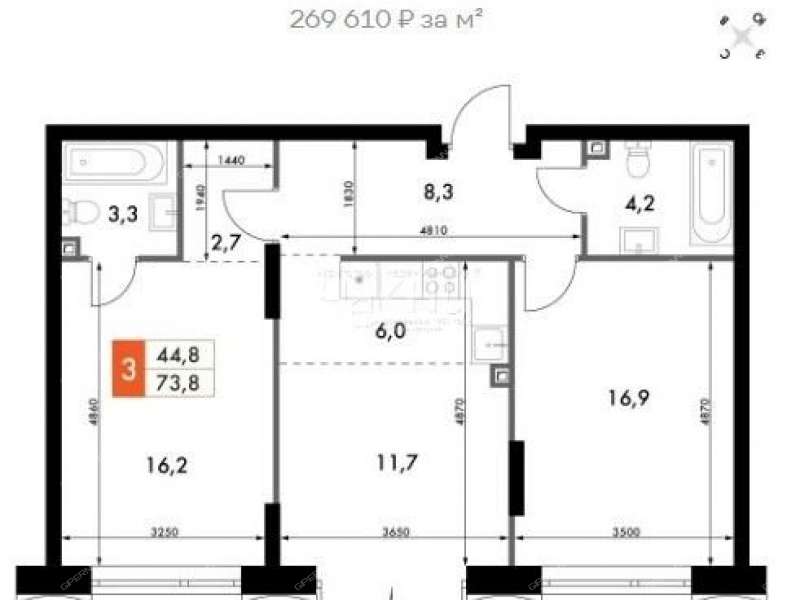 трёхкомнатная квартира в новостройке на Черниговской улице